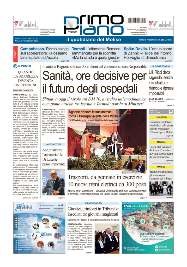 L’edizione completa di Primo Piano Molise del 19 dicembre