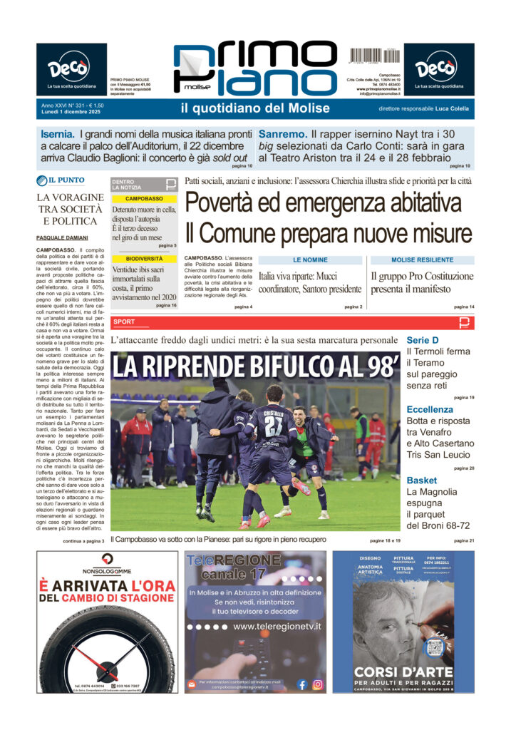 L’edizione completa di Primo Piano Molise del 1 dicembre