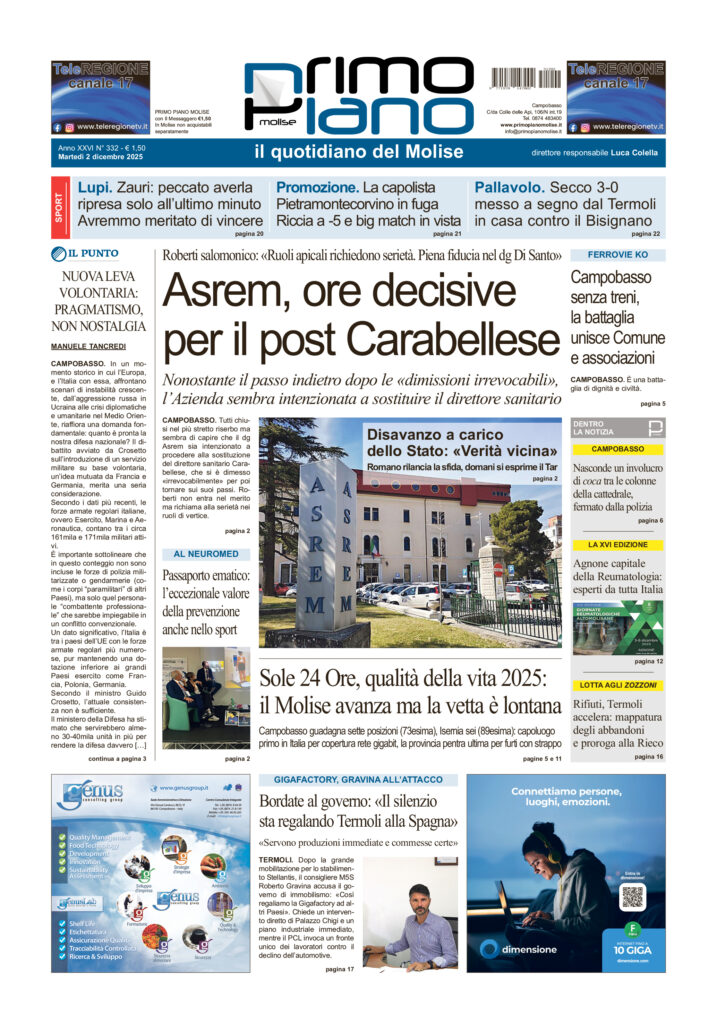 L’edizione completa di Primo Piano Molise del 2 dicembre