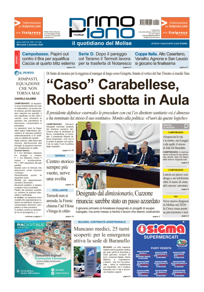 L’edizione completa di Primo Piano Molise del 3 dicembre