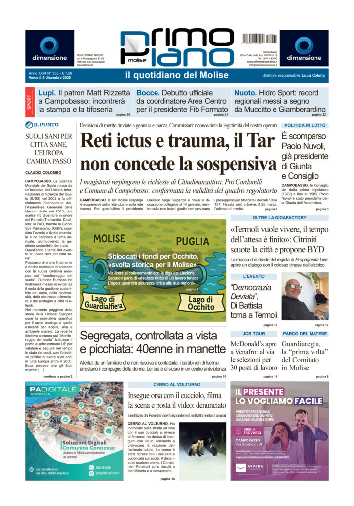 La prima pagina dell’edizione in edicola oggi