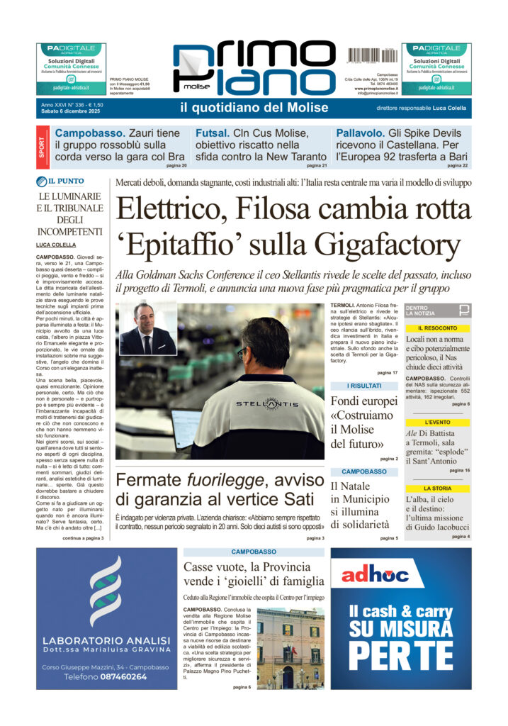 La prima pagina dell’edizione in edicola oggi