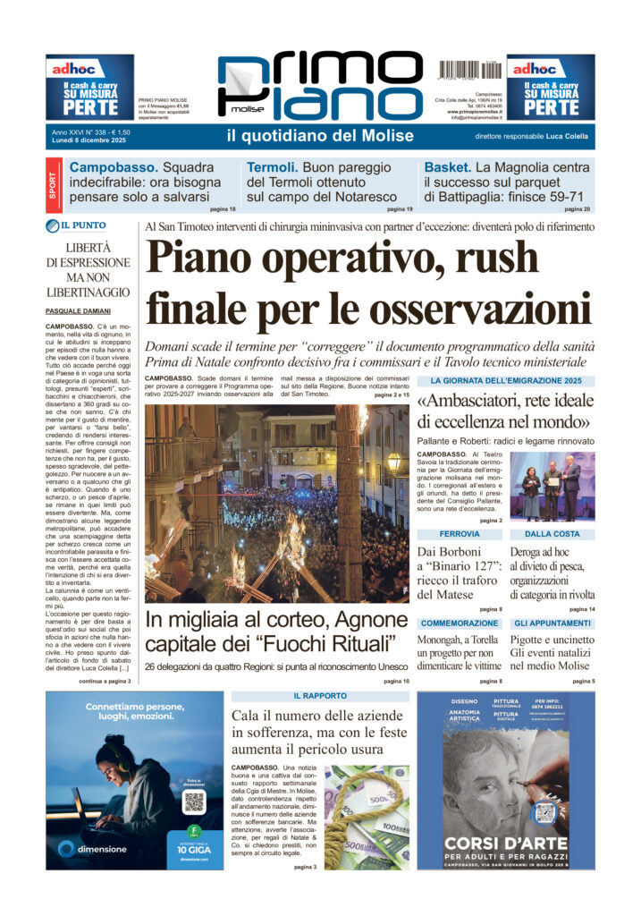 L’edizione completa di Primo Piano Molise dell’8 dicembre