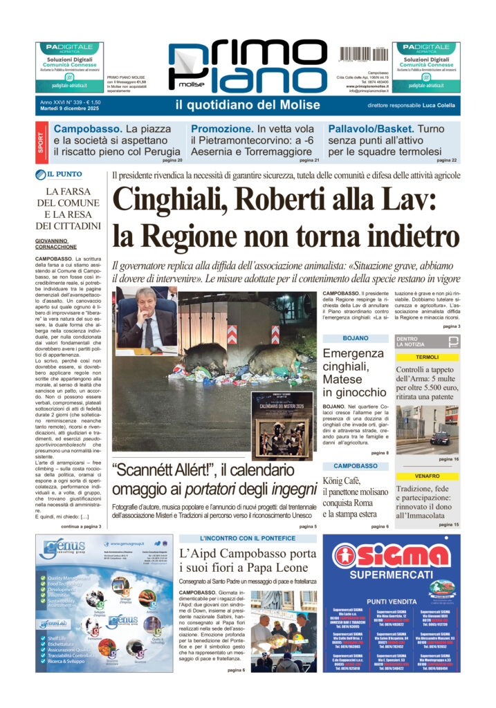 La prima pagina dell’edizione in edicola oggi