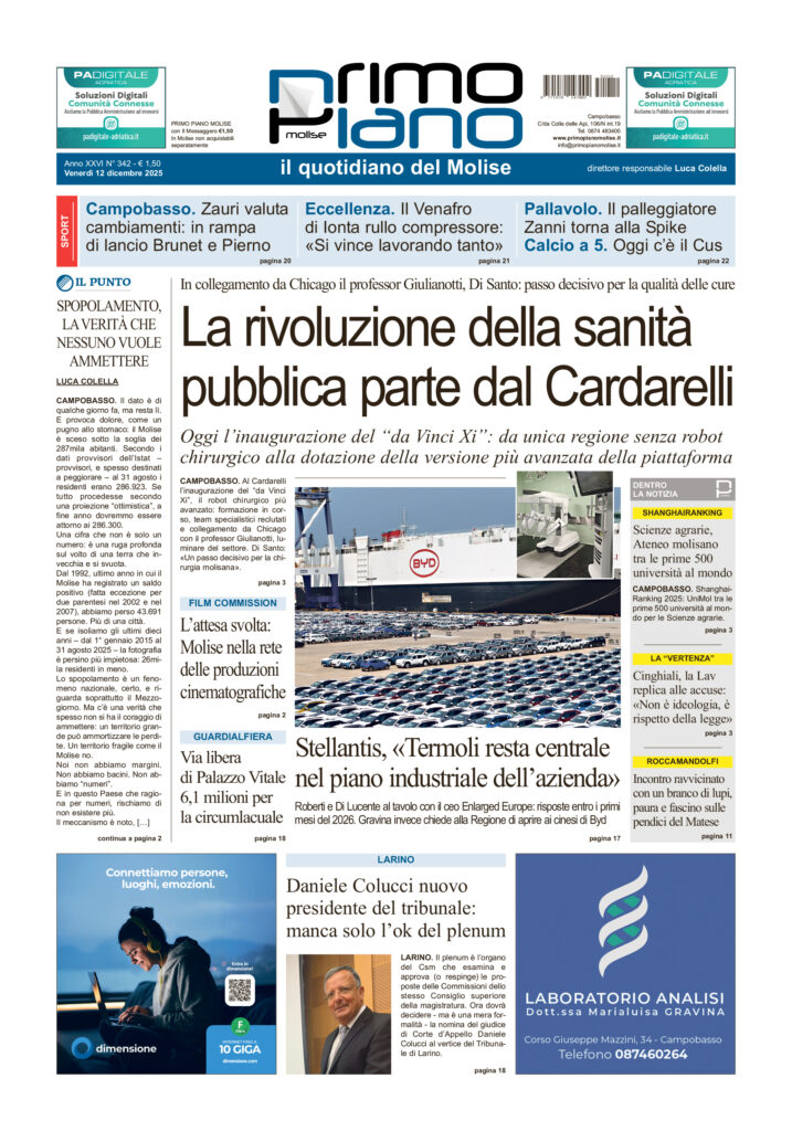 La prima pagina dell’edizione in edicola oggi
