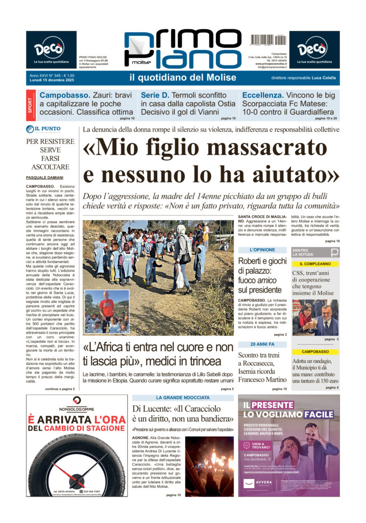 La prima pagina dell’edizione in edicola oggi