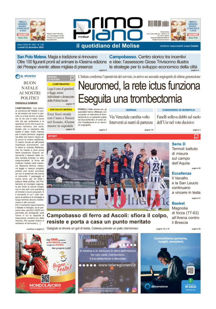 L’edizione completa di Primo Piano Molise del 22 dicembre