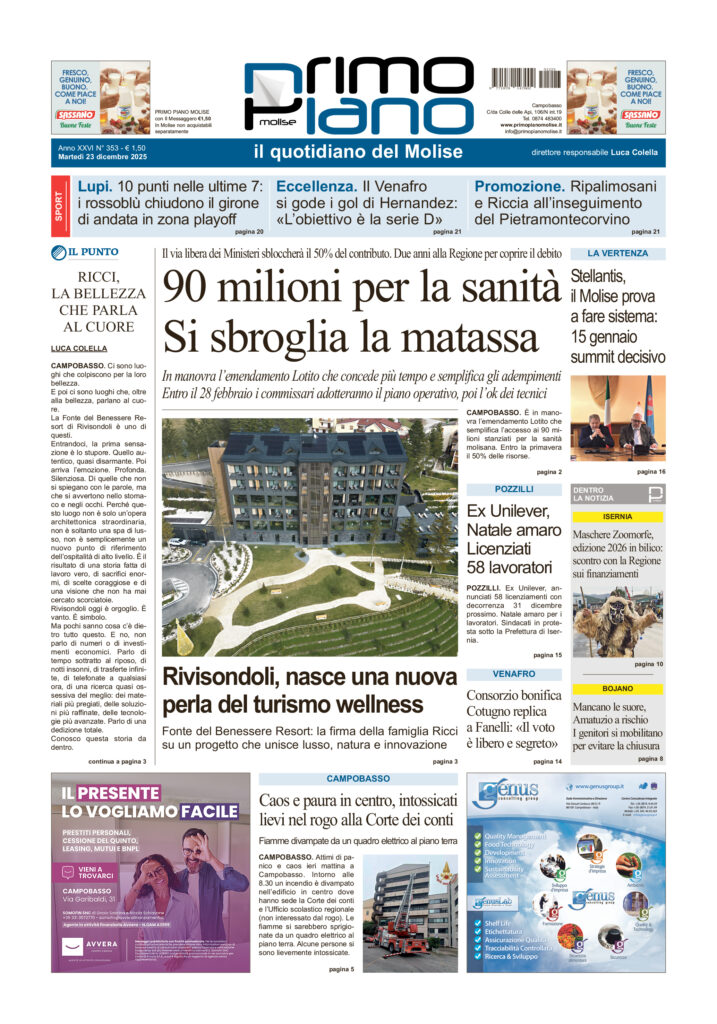 La prima pagina dell’edizione in edicola oggi