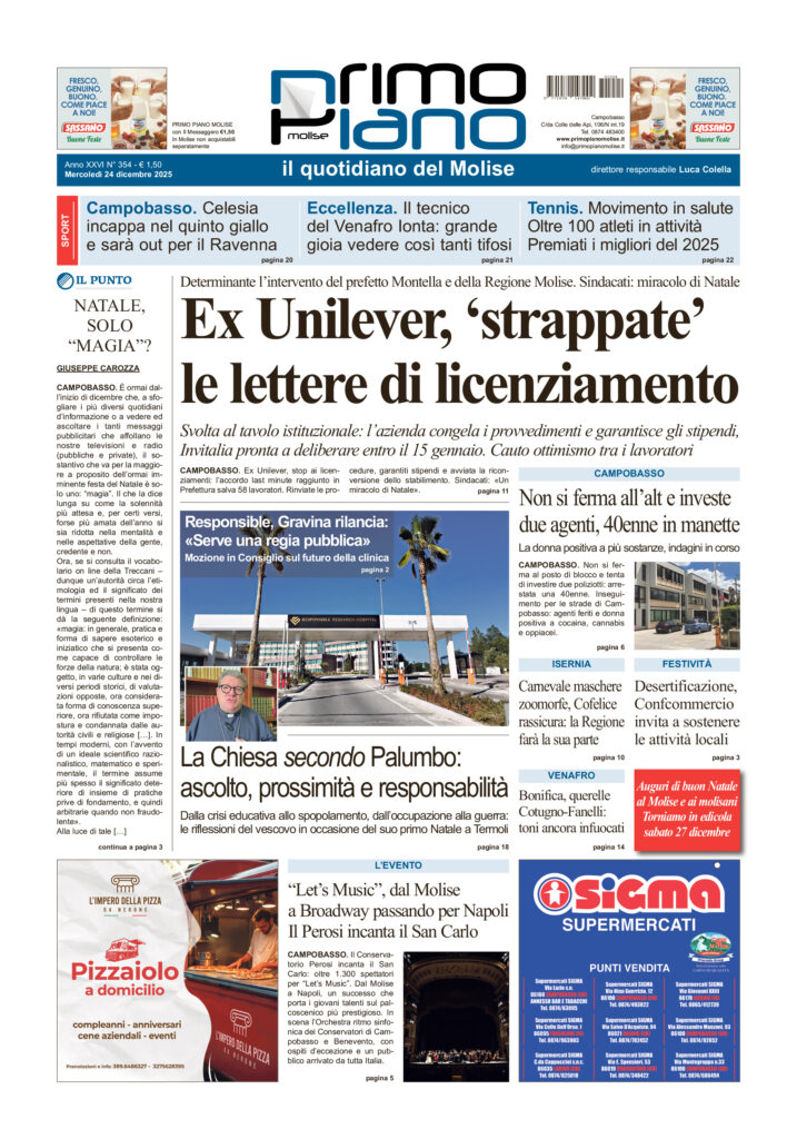 La prima pagina dell’edizione in edicola oggi