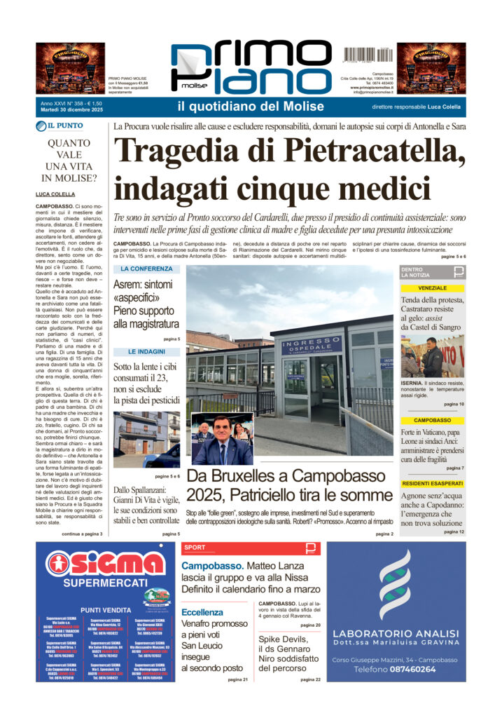 La prima pagina dell’edizione in edicola oggi