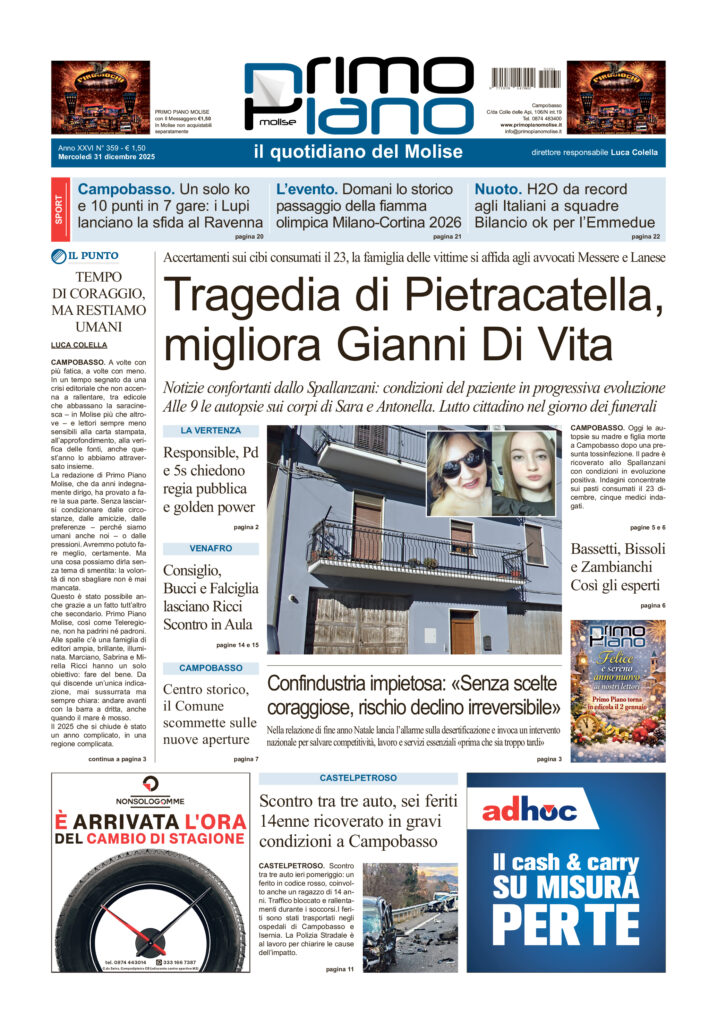 La prima pagina dell’edizione in edicola oggi