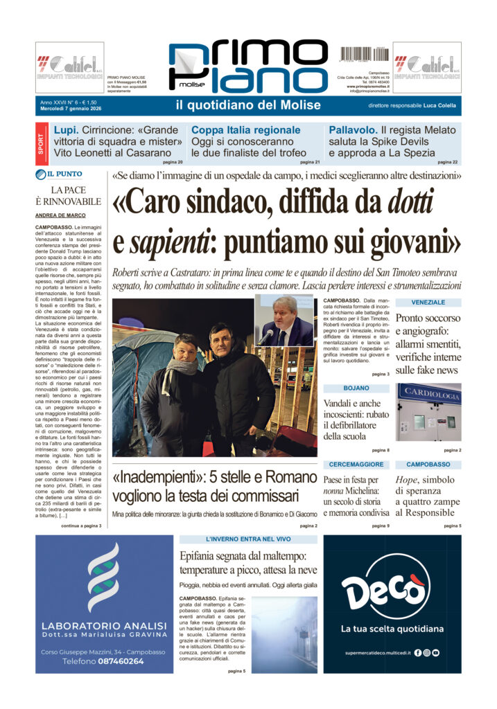 La prima pagina dell’edizione in edicola oggi