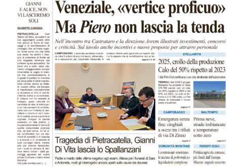 La prima pagina dell’edizione in edicola oggi