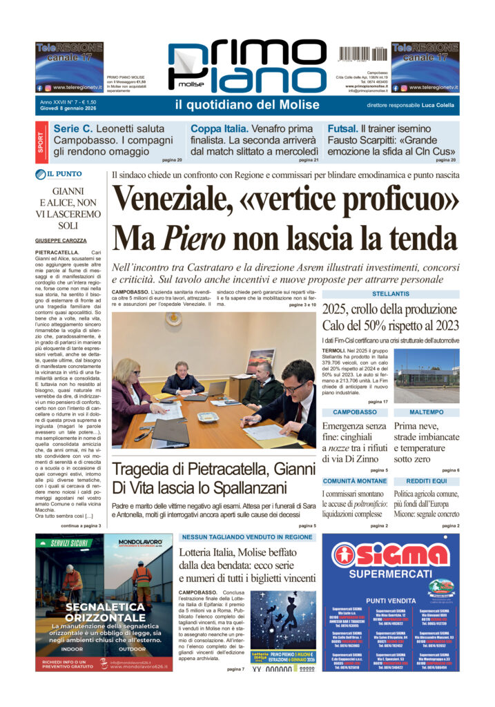 La prima pagina dell’edizione in edicola oggi