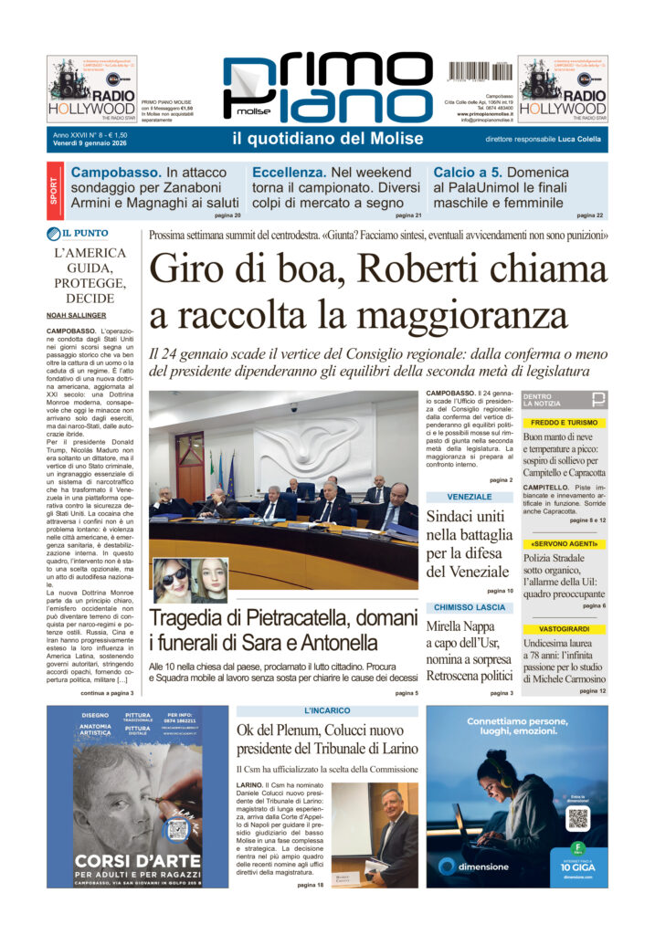 L’edizione completa di Primo Piano Molise del 9 gennaio