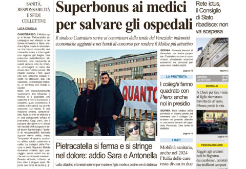 La prima pagina dell’edizione in edicola oggi