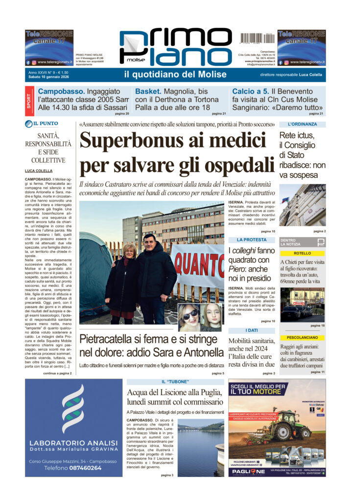 La prima pagina dell’edizione in edicola oggi