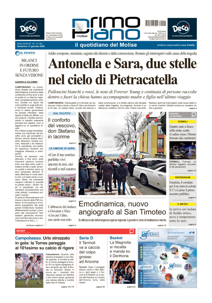 L’edizione completa di Primo Piano Molise dell’11 gennaio