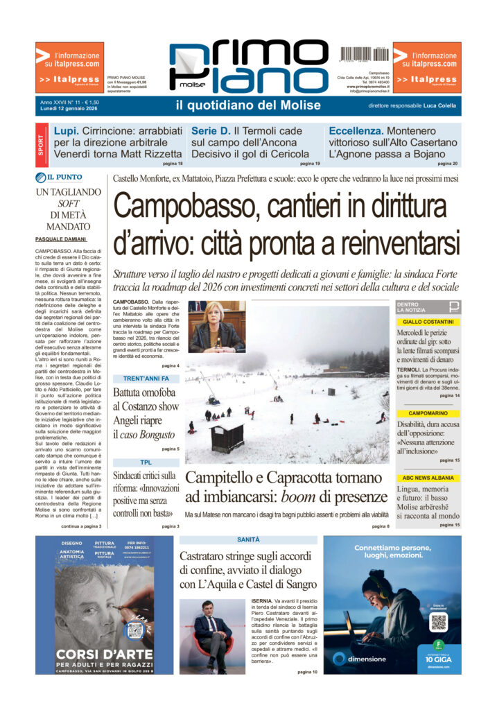 La prima pagina dell’edizione in edicola oggi