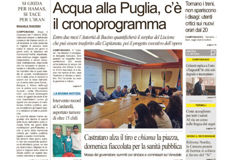 La prima pagina dell’edizione in edicola oggi