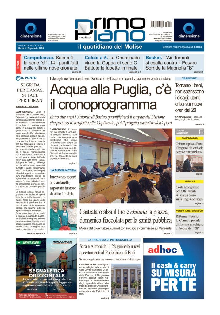 La prima pagina dell’edizione in edicola oggi