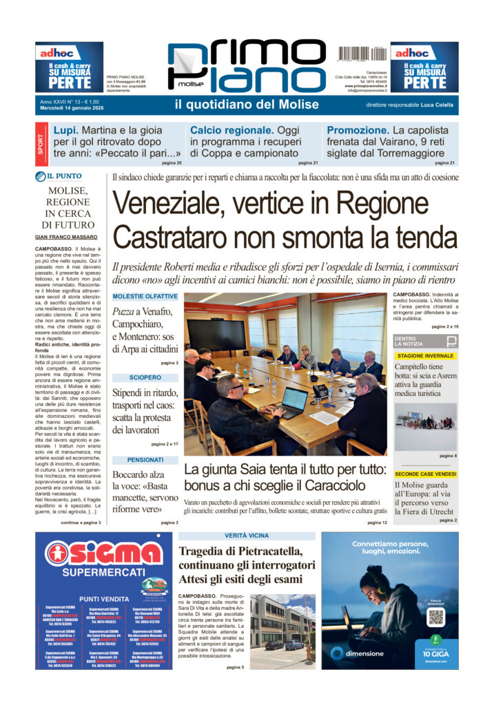 La prima pagina dell’edizione in edicola oggi