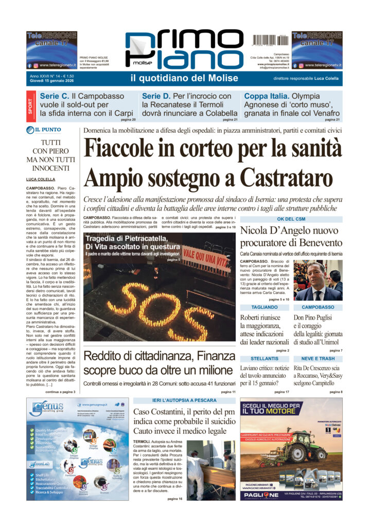 La prima pagina dell’edizione in edicola oggi