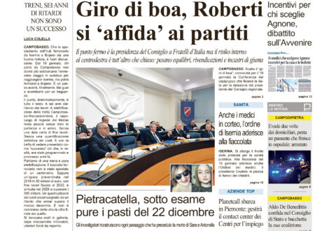 La prima pagina dell’edizione in edicola oggi