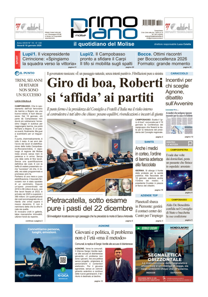La prima pagina dell’edizione in edicola oggi