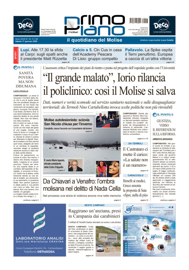 La prima pagina dell’edizione in edicola oggi