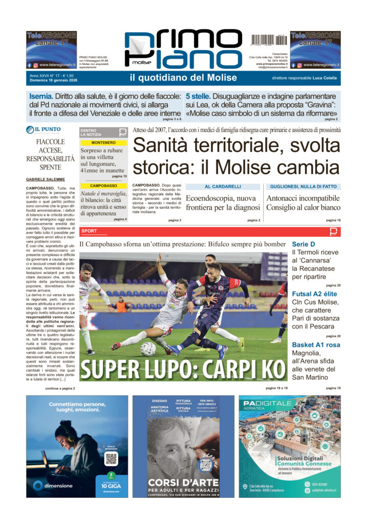 L’edizione completa di Primo Piano Molise del 18 gennaio