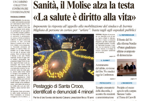 La prima pagina dell’edizione in edicola oggi