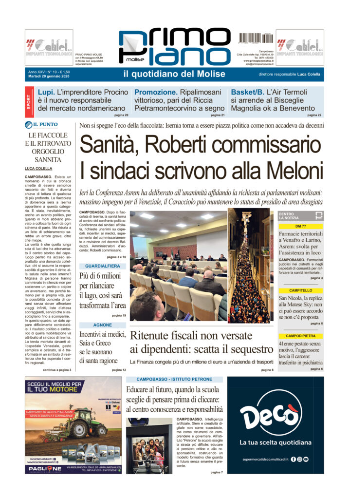 La prima pagina dell’edizione in edicola oggi