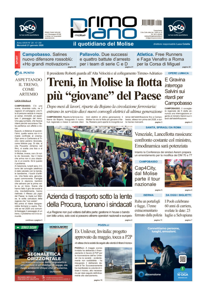 La prima pagina dell’edizione in edicola oggi