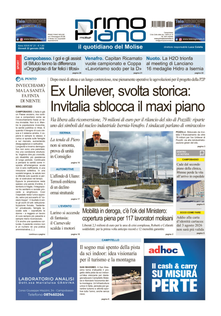 La prima pagina dell’edizione in edicola oggi