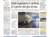 La prima pagina dell’edizione in edicola oggi
