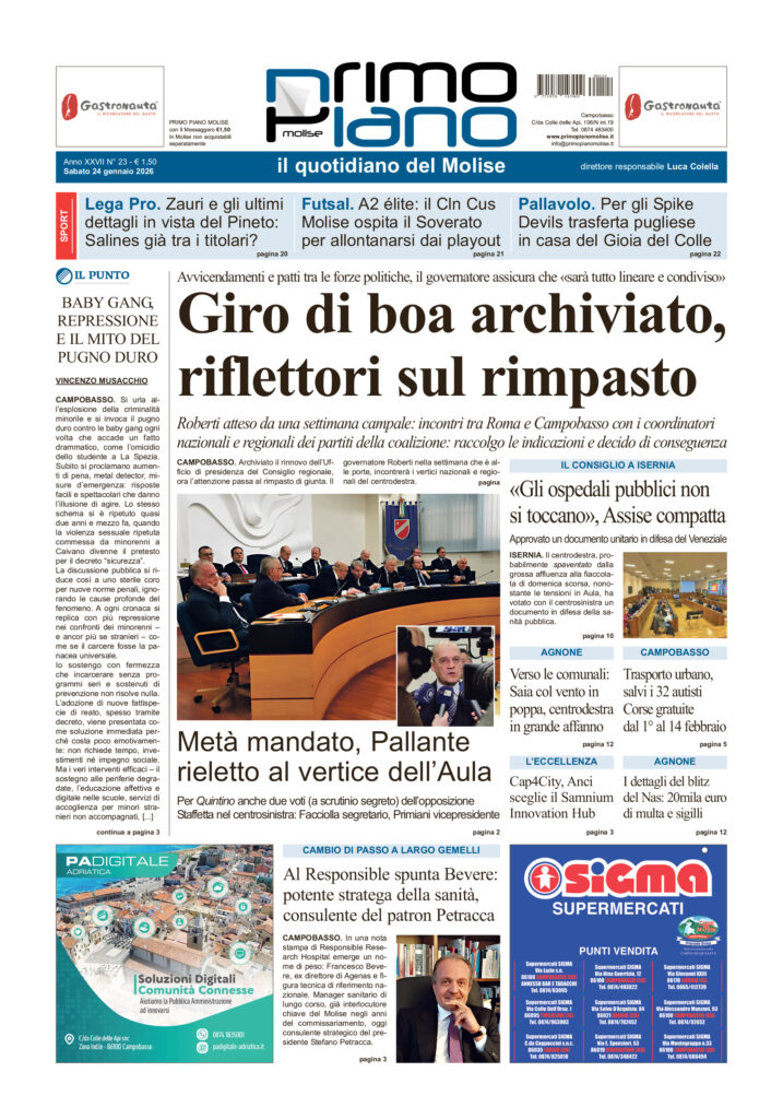 La prima pagina dell’edizione in edicola oggi