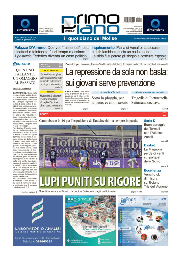 La prima pagina dell’edizione in edicola oggi