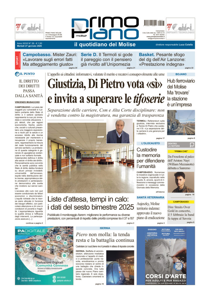 La prima pagina dell’edizione in edicola oggi