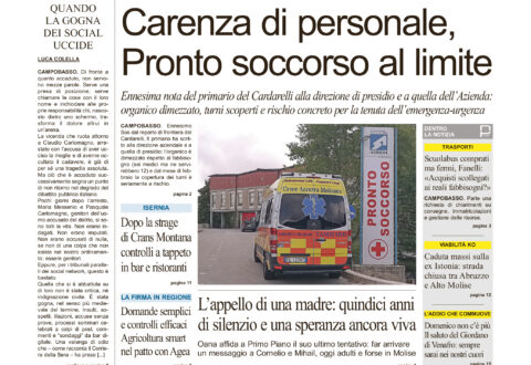 La prima pagina dell’edizione in edicola oggi
