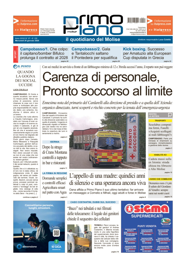 La prima pagina dell’edizione in edicola oggi