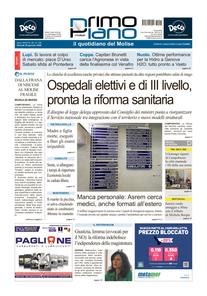 La prima pagina dell’edizione in edicola oggi