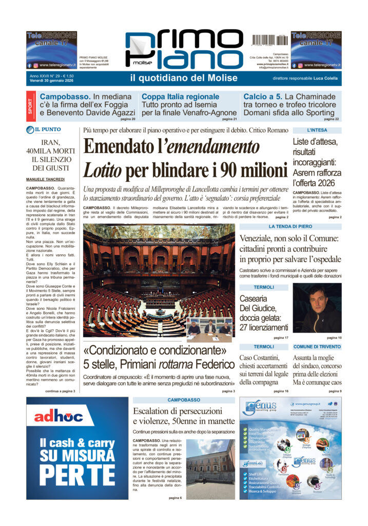 La prima pagina dell’edizione in edicola oggi