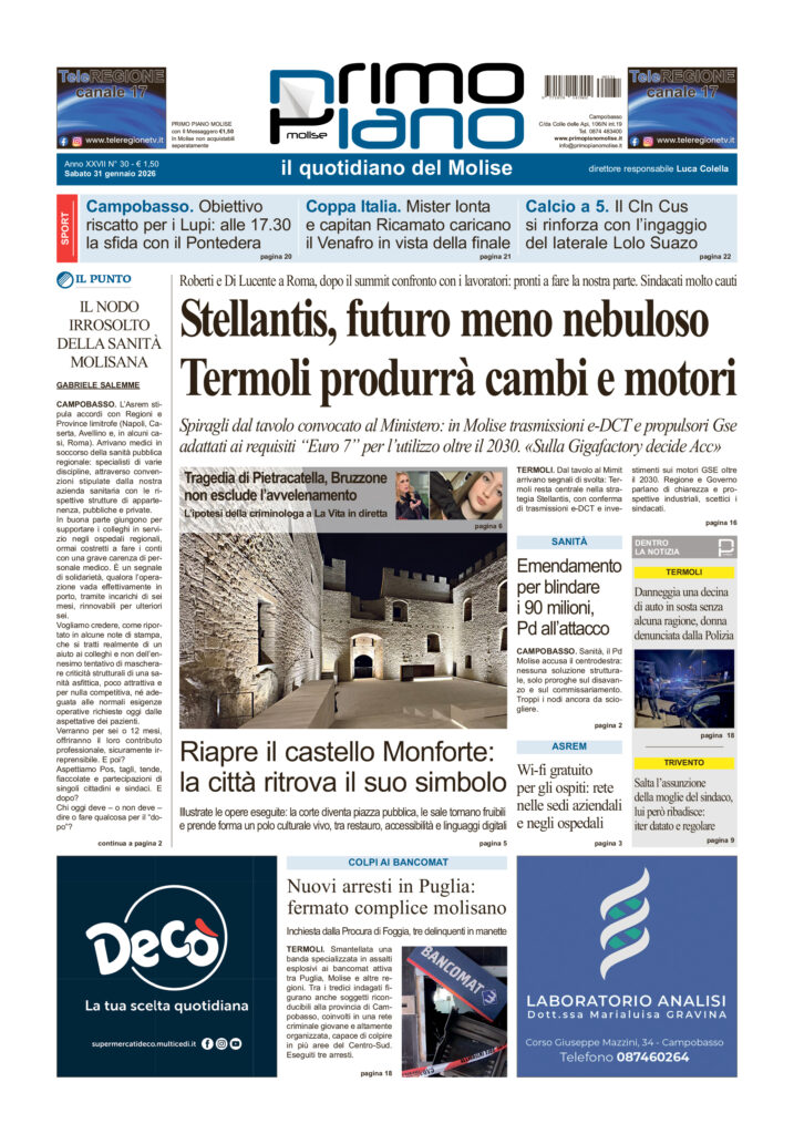 La prima pagina dell’edizione in edicola oggi