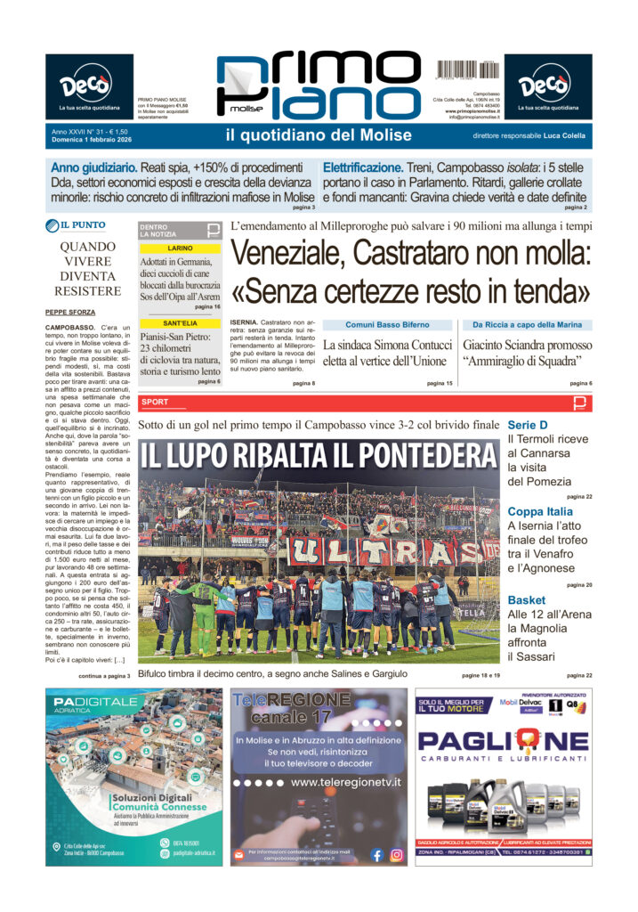 L’edizione completa di Primo Piano Molise del 1 febbraio