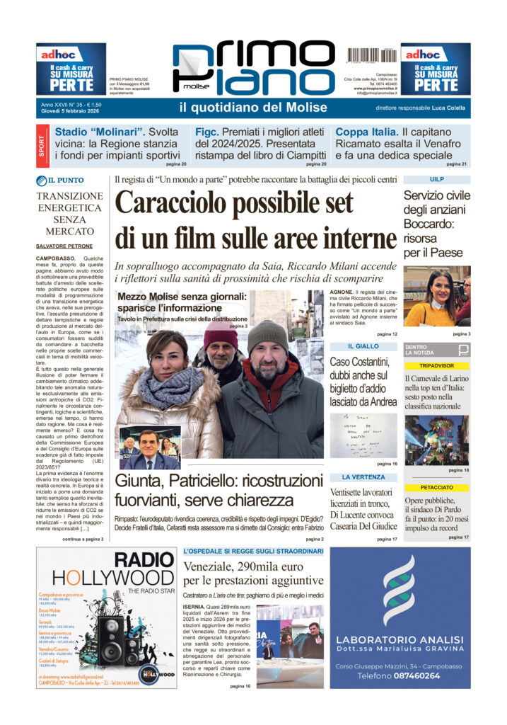 La prima pagina dell’edizione in edicola oggi