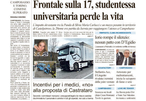 La prima pagina dell’edizione in edicola oggi
