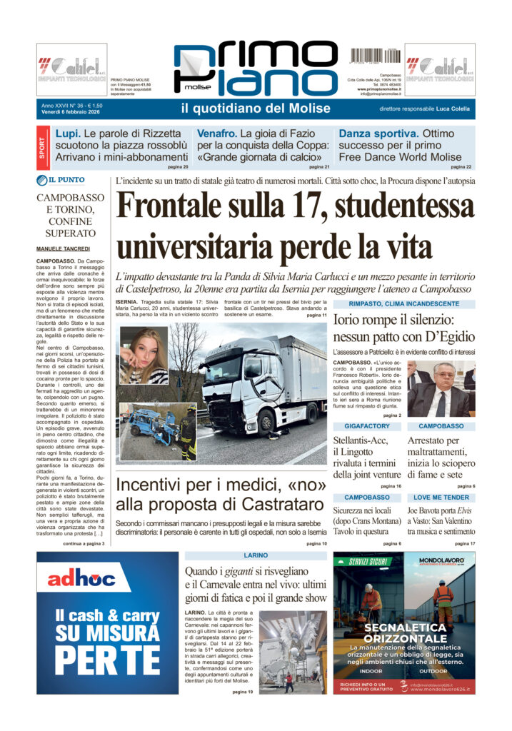 La prima pagina dell’edizione in edicola oggi