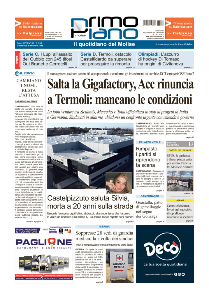 La prima pagina dell’edizione in edicola oggi