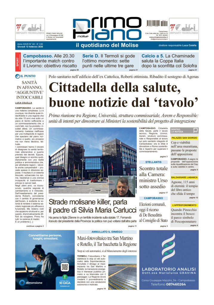 La prima pagina dell’edizione in edicola oggi
